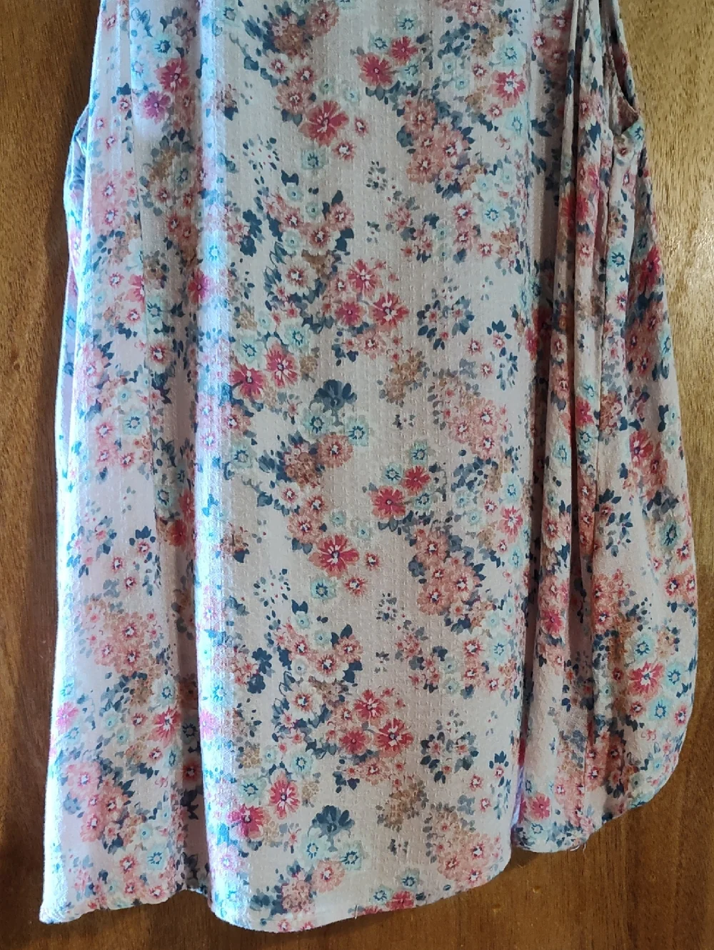 Monteau Los Angeles Layered Sleeveless Blouse Blush Pink Aqua Ditsy Floral Med - Picture 9 of 11